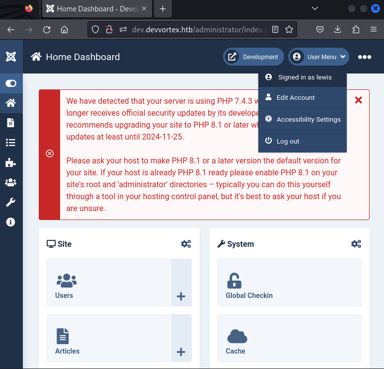 Joomla Administrator Dashboard